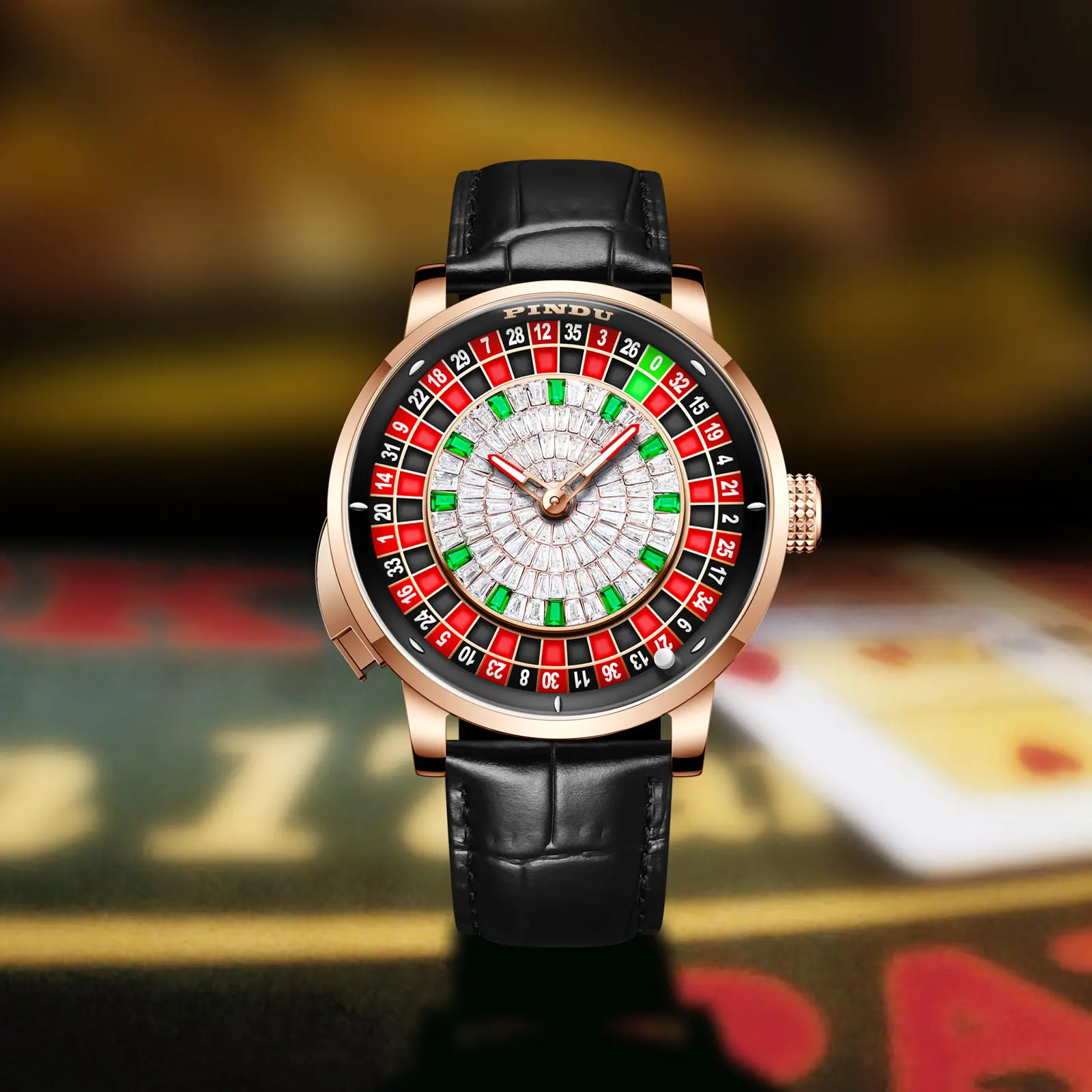 Men Automatic Mechanical Watch, Rotatable Roulette Dial Leather Strap Wrist Watch, Waterproof Luxury Business Dress Watch For Men Gift