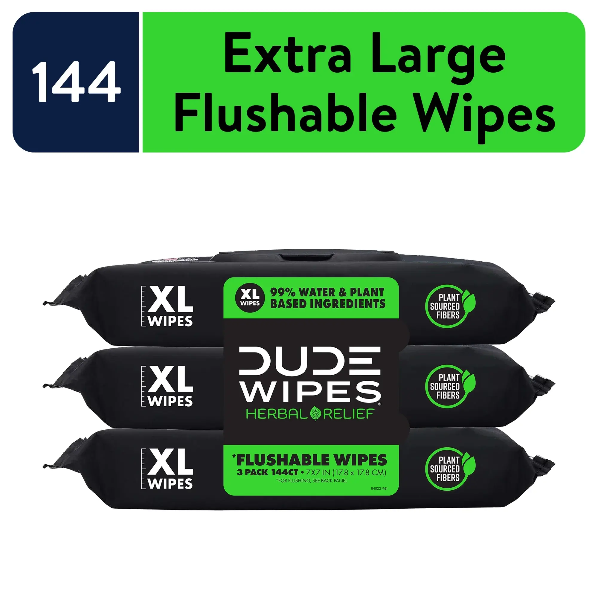 DUDE Wipes Flushable Wipes, XL Wet Wipes for at Home Use, Herbal Relief, 144 Count DUDE Products