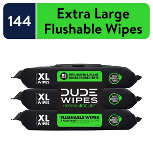 DUDE Wipes Flushable Wipes, XL Wet Wipes for at Home Use, Herbal Relief, 144 Count DUDE Products