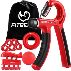Red adjustable grip set, multifunctional set of stress relief tool, stress ball, grip ring and finger exerciser