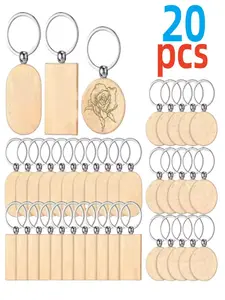 Wooden Keychain Blanks, 5 Shapes Wooden Keychain Blanks, DIY Painting Keychain Labels, DIY Keychain Accessories for Men & Women