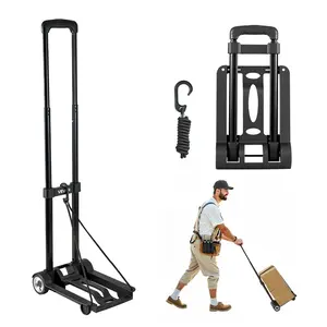 VEVOR Folding Hand Truck, 110 lbs Load Capacity, Collapsible Luggage Cart with 2 Wheels & 1 Elastic Rope, Utility Dolly Platform Cart for Airport Travel Furniture Luggage Office Moving, Black