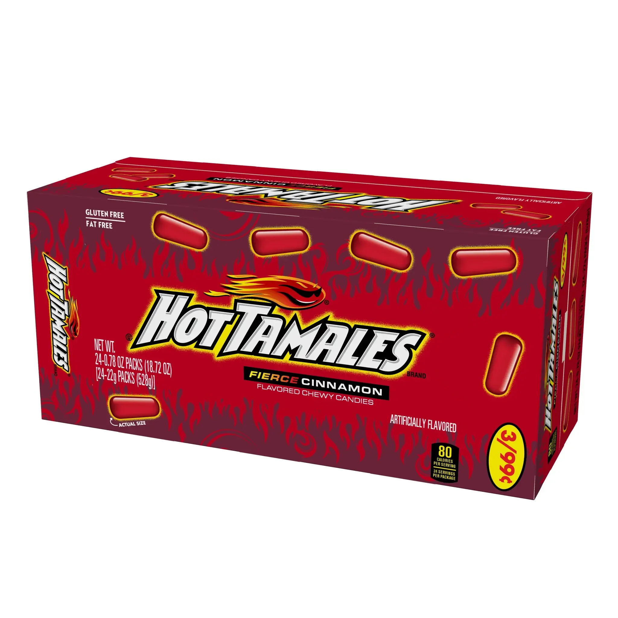 Hot Tamales Fierce Cinnamon Pre-Portioned Spicy Fruity Candies - 24 Pack, Bold Flavor Snack Candy