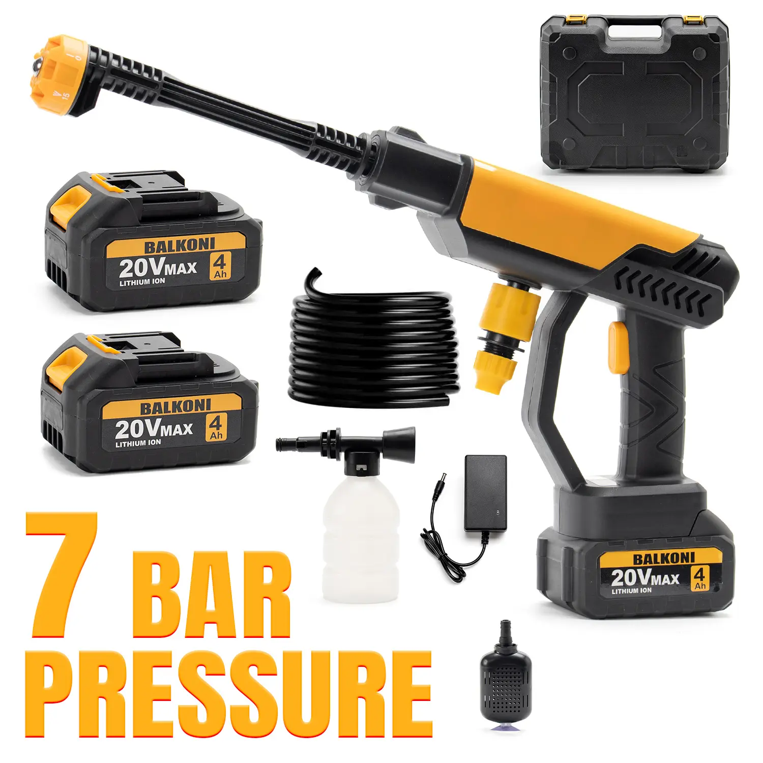 BALKONI High-Pressure Washer, With 6-In-1 Nozzle, Handheld Car Wash Gun, Foam Gun Cleaning Tool, Cordless Rechargeable Design With 1 or 2 4.0Ah battery, Adjustable Spray Patterns, For Car Cleaning, Yard Cleaning, Watering Plants