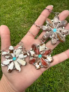 Native Zuni Wild Horse and Turquoise Inlay Full Flower Sterling Silver Necklace