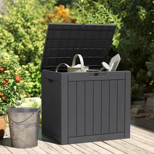 31-Gallon Weatherproof Deck Box – Lockable Outdoor Storage Container for Patio, Garden, or Indoor Use – Extra Seat or Table – Light Brown / Light Black
