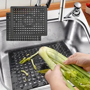2PCS Black Rubber Sink Protectors,Dish Drying Mats for Kitchen Countertops, Cushioning Mats with Grid Design, Non-Slip Dish Draining Mats for Dishes and Glassware, Kitchen Sink Accessories Durable Dish Drying Mat