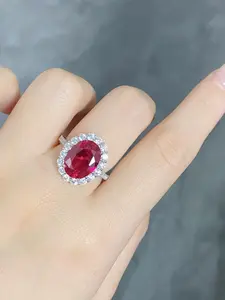 Pure Silver High Carbon Diamond Ring for Women, Full Zirconia Gemstone Jewelry, Ruby & Topaz Exaggerated Finger Ring