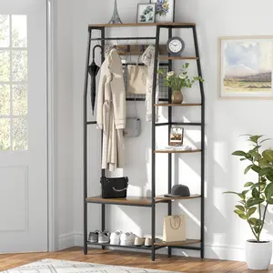 Dxiuivk 71"H 4-in-1 Hall Tree Entryway Coat Rack Hallway Organizer with 6 Movable Hooks and Shoe Shelf