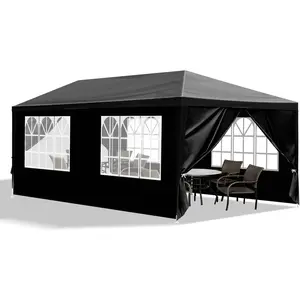 Party Tent, Tents for Parties, Outdoor Gazebo Wedding Patio Camping Carport Canopy Shade Canopy with Removable Sidewalls, Outside Event Tent for Garden, Backyard (10'x20' Six Sides Black)