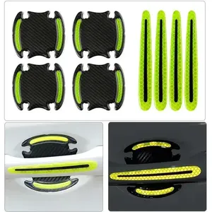 8PCS Car Vehicle Door Bowl Handle Protector Safety Warning Anti-collision Anti-scratch Reflective Strip Exterior Protection Accessories