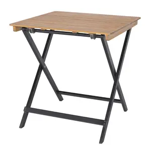 COSTWAY - 28 Inch Patio Folding Square Table with Slatted Tabletop for Backyard Porch