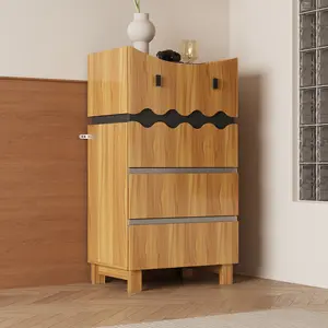 FUFU&GAGA Cute Robot Vertical Storage Cabinet - 4 Drawers, No Handle Design with Legs for Living Room, Hallway, Dorm (Brown & Black)