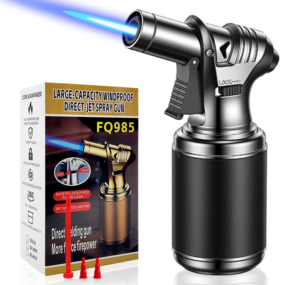 Yaesina Big-tank Butane Torch Lighter with Adjustable Flame, Refillable Kitchen Butane Blow Torch Lighter With Safty Lock, Jet Flame Lighter With Lighter Refill Adapters For Creme Brulee. BBQ, Desserts, & Baking ( Butane Not Included )