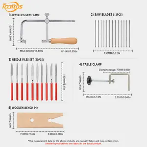 Jewelry-making Saws and Files Set - Professional jeweler's dedicated saw stand, equipped with 12 saw blades, 10 fine-toothed files, V-shaped work clamp pins and C-type fixtures, suitable for metal cutting, shaping and polishing processes