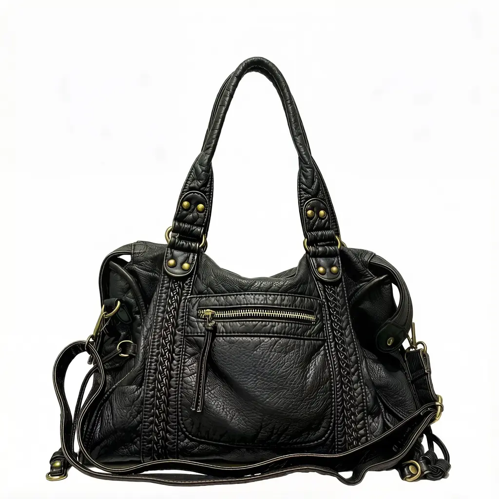 Ladies' fashion Y2K hot girl used motorcycle tote bag, large capacity retro washed vegan leather shoulder bag, street punk city bag suitable for daily use, is a very complete holiday gift