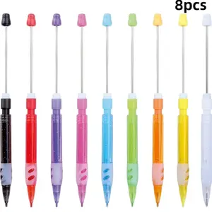 8pcs Rainbow DIY Beaded Pencils, Automatic Core Replacement No Sharpening, Drawing Writing Tool, Perfect Gift for Holidays Parties