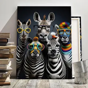 Wooden Framed Canvas Painting, Trendy Zebras Fun Poster, Modern Art, Fashion Decoration, Living Room Bedroom Decoration, Hallway Office Mural, Kitchen, Home Poster, Ornaments