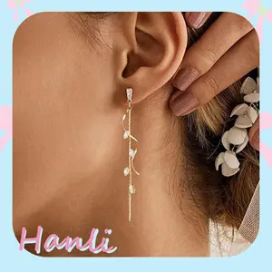 HANLI Dangle Earrings for Women - 14K Gold/White Gold/Rose Gold Plated/Black Butterfly Heart Star Heart Chain Long Tassel Cubic Zirconia CZ Dangle Earrings