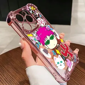 Adorable anime S-Saiki K Transparent Soft Phone Case for For iPhone 17/16/15/14/13/12/11/Pro/ProMax/Plus/17Air/Xsmax, for Samsung S25/S24/S23/S22, Four-corner airbag electroplated anti-drop soft Case, Perfect for daily use, christmas gift