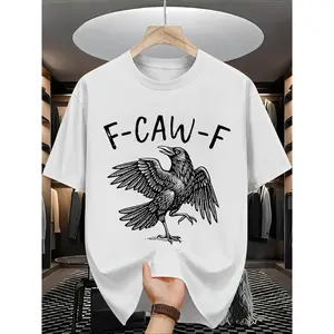 Men's 180g Cotton T-Shirt with Crow Graphic Print, F-CAW-F Design, Casual Summer Top for Birds Lovers, Funny Animal Tee, Unisex Streetwear Style, Comfortable Breathable Fit