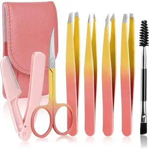 7-Piece Stainless Steel Eyebrow Tweezers Set, Professional Hair Removal Tools for Eyebrows & Eyelashes, Portable Travel Kit with Storage Bag, Precision Painless Grooming Must-Have, Eyebrow Styling Kit, Eyebrow Shaping Kit