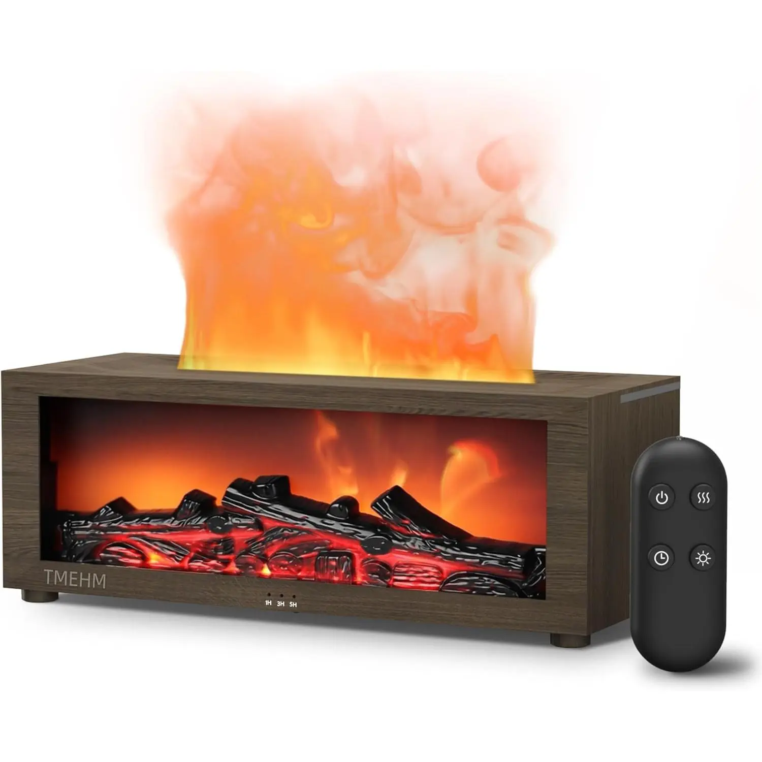 Dark Wood Grain Fireplace Flame Ultrasonic Air Diffuser Humidifier - 7-Color Aromatherapy Essential Oil Diffuser with Timer for Halloween, Christmas, Thanksgiving, Easter Family Indoor Recreation Use, Mother’s Day, Valentine’s Day, Teachers, 1 Remote Cont