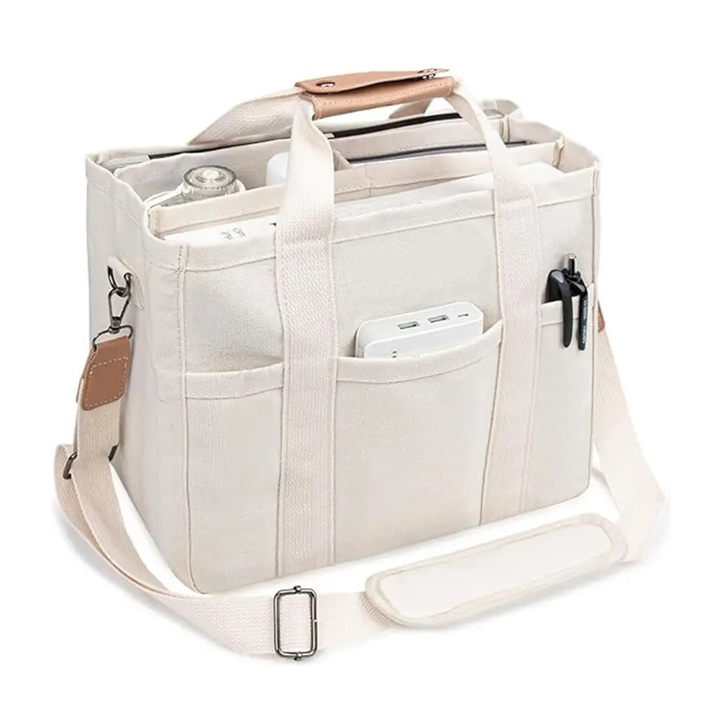 Canvas Tote Bag with Multi Pockets Crossbody Tote Bag for Women Shoulder Handbag Everything Tote Bag with Compartments work bag