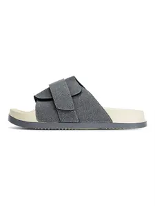 Men's Black Suede-Like Double Velcro Professional Slides, Slip On Slipper, Breathable Suede Upper, Anti-Slip Wear-Resistant Serrated Outsole, Shock-Absorbing Foot-Friendly For Long Wearing, For Home, Beach, Daily Outing