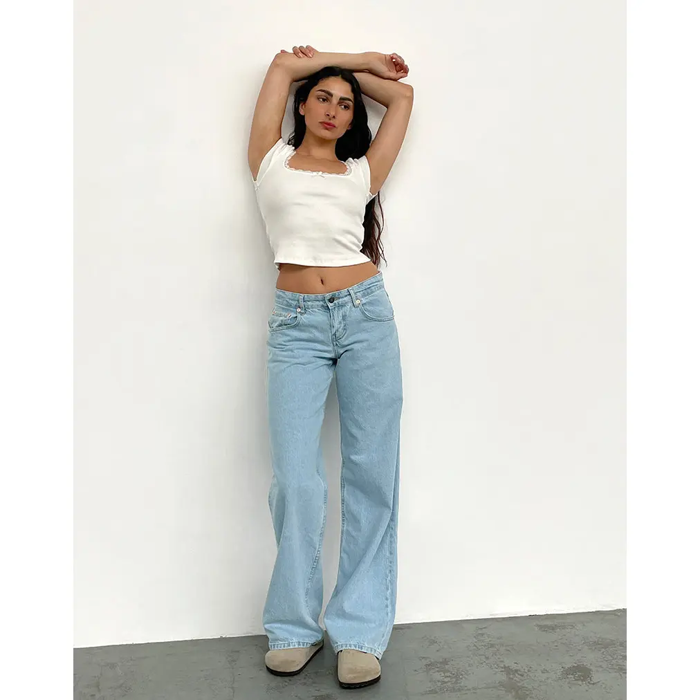 MOTEL Low Rise Parallel Jeans in Light Wash Blue