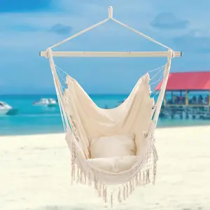 Indoor/Outdoor Hanging Hammock Chair, Hanging Cushion Swing Seat with 2 Cushions & Macrame Side Pocket with High Load-Bearing,for Indoor OR Outdoor, Very Comfortable!