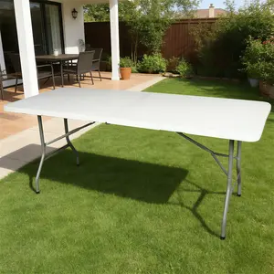 6FT Folding Table for Indoor Outdoor, Portable Heavy Duty Fold-in-Half Plastic Dining Picnic Party Camping Table with Carrying Handle