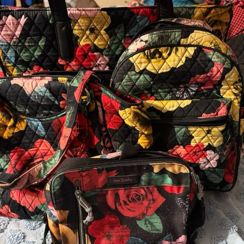 Vera Bradley Black Multi Floral Quilted Tote and Crossbody Set
