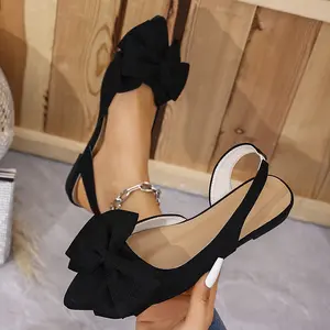Summer Women's Fashionable Butterfly Flower Decorated Flat Sandals with Pointed Toe, Ankle Strap, And Adjustable Heel - Black Casual Shoes, Women Shoes