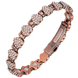 Feraco Pure Copper Bracelets for Women,Ultra Strength Magnetic Bracelet with 3800 Gauss Magnets & Sparkling Cubic Zirconia,Adjustable Rhinestone Bangle