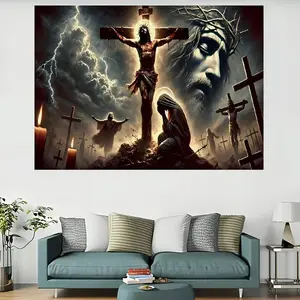 Tapestry  Jesus Crucifix Tapestry - Polyester fabric, vibrant colors and dramatic religious scenes, machine washable for decoration, suitable for religious art wall paintings in bedrooms and living rooms