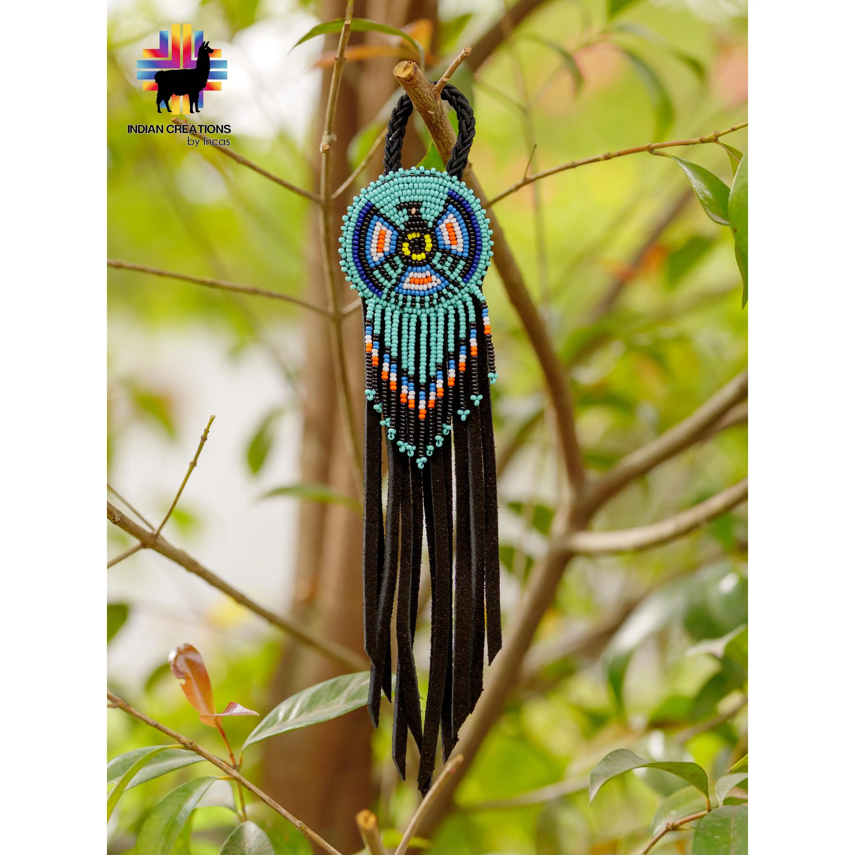 Handmade Leather Hair Tie. Beaded Hair accessories. Made in Ecuador. Boho and Chic.