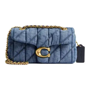 COACH Tabby 20 Quilted Denim Shoulder Bag with Gold Logo Chain for Women