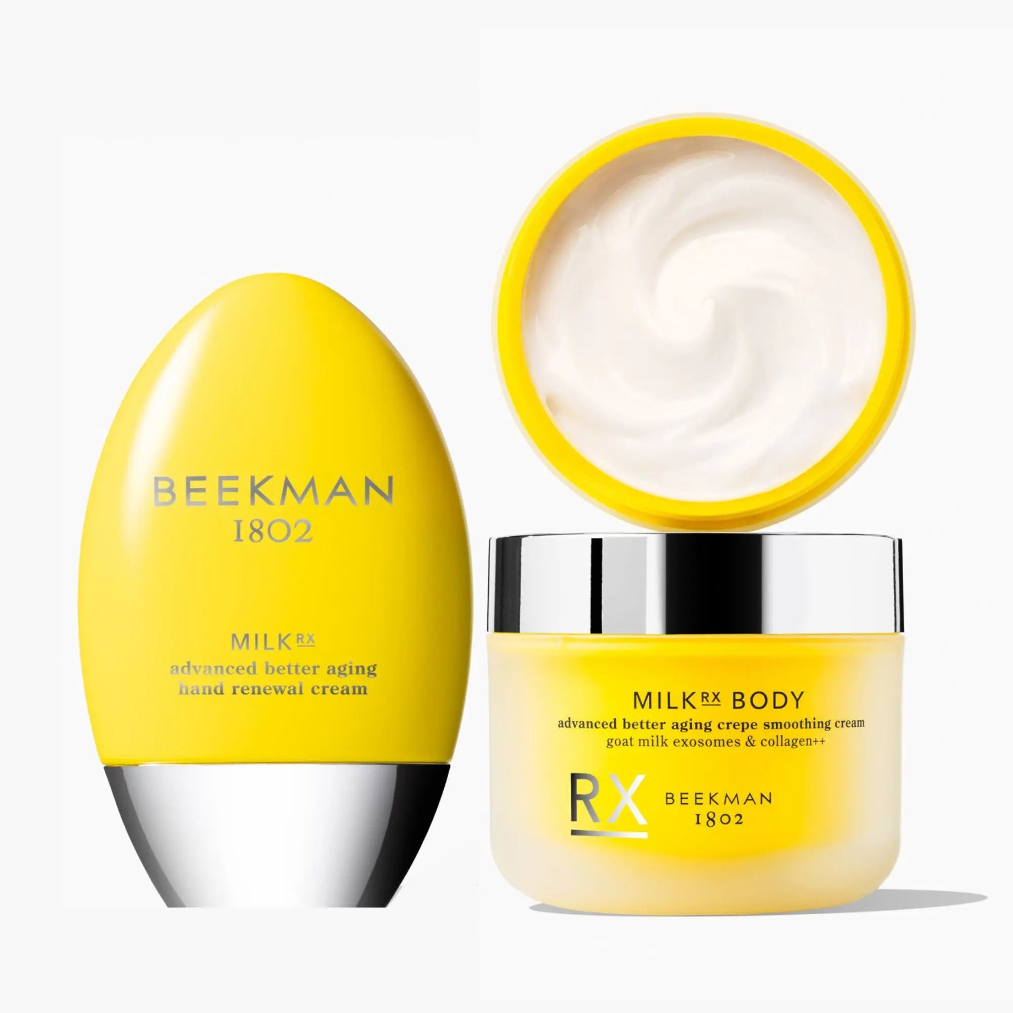 Beekman 1802 Milk RX Hand & Body Duo Fragrance-Free Hand & Body Cream Set for Crepey Skin, Firmness & Elasticity