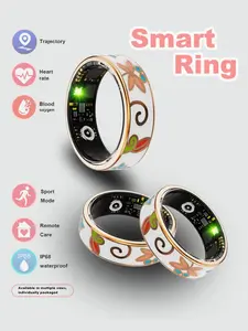 Colorful Enamel Flower Smart Ring, Rechargeable Fitness Band, Step Counter, Calorie Tracker, Sleep Monitor, Perfect Gift for Friends and Herself