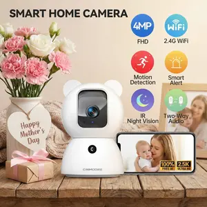 CINMOORE 2.5K 4MP Indoor Security Camera, No Subscription, Person & Pet Detection, PTZ WiFi Baby & Pet Monitor, Full Duplex Two-Way Audio, Color Night Vision, SD Card Local Storage, White (1 Pack)