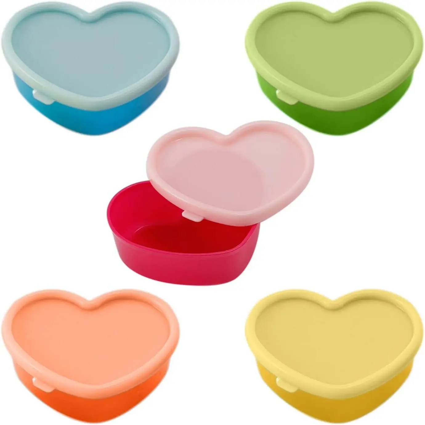 Heart Shaped Storage Box, 5 Counts/set Mini Portable Sauce Seasoning Reusable Snack Storage Containers with Lids, Kitchen Spice Storage Box for Home Picnic Dining Room Barbecue, Kitchen Accessories