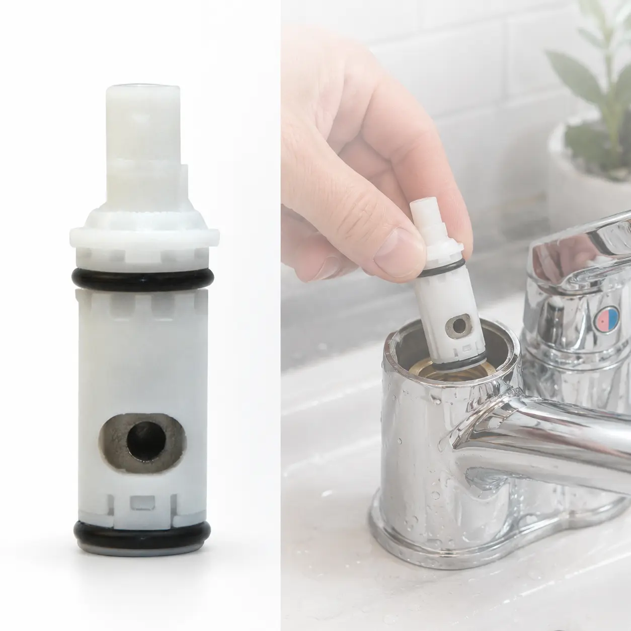 MOEN 2-Handle Replacement Cartridge 1224, genuine Moen faucet repair part, fits most 2-handle kitchen bath faucets, 2 and 3-handle tub shower valves, hot cold stem cartridge, leak repair, bathroom sink, kitchen sink, laundry utility, white plastic