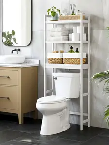Over The Toilet Storage, 3-Tier Bamboo Over Toilet Rack Bathroom Organizer With Adjustable Shelf, Fit Most Toilets, Space-Saving, Easy Assembly