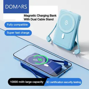 Domars Magnetic Wireless Power Bank 10000mAh 22.5W PD Fast Charging phone holder Portable Charger with Stand and USB-C Port for iPhone & Android Smartphones Durable Lithium Battery Chargeable Device.Power Bank Compatible for iPhone 17/16/15/14/13/12