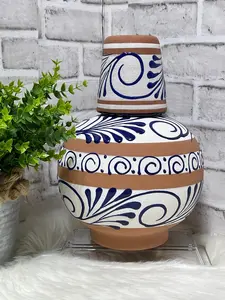 México Authentic handcrafted pottery /terracotta water jug/carafe’s/Talavera design/ botellon de barro engobado