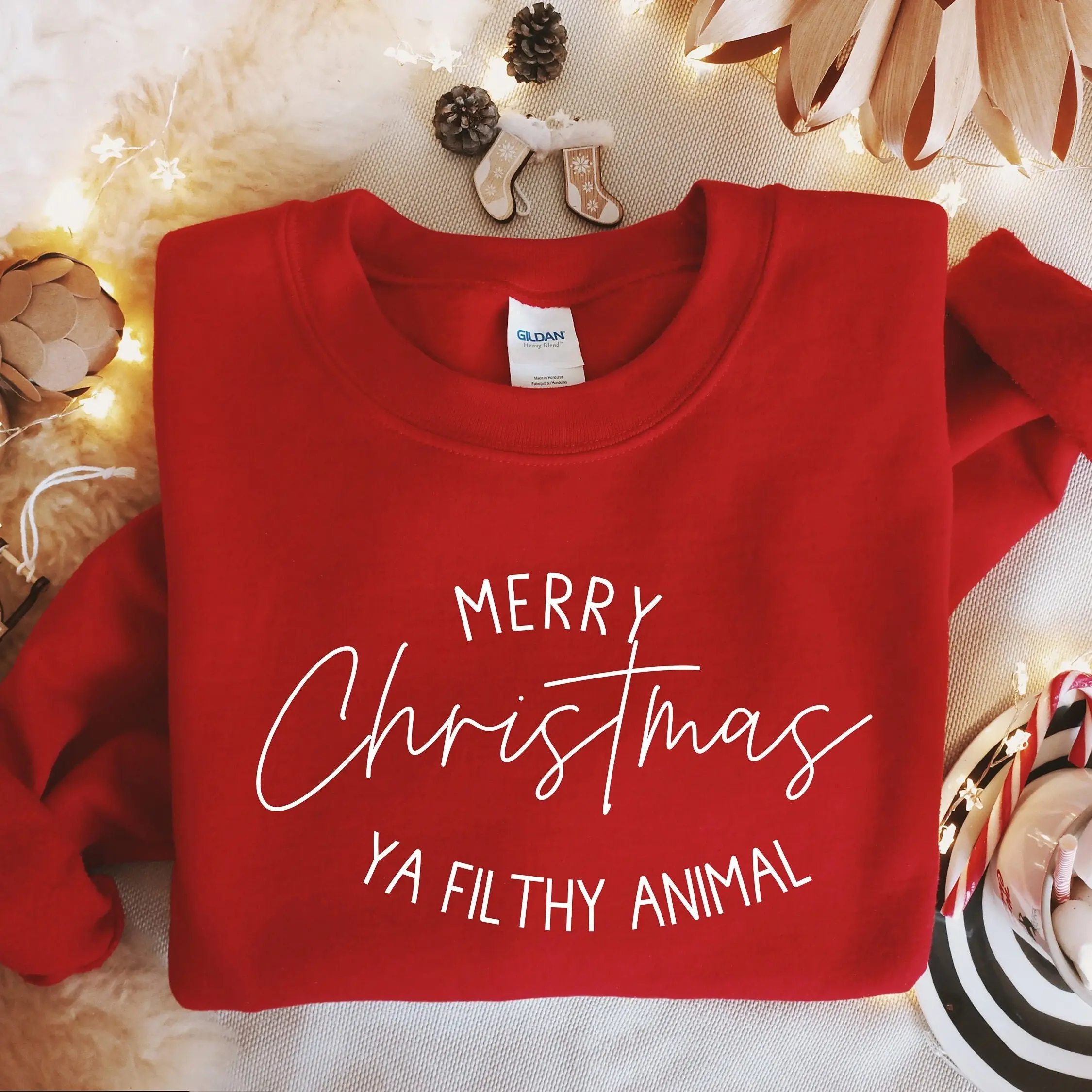 Merry Christmas Ya Filthy Animal Sweatshirt, Funny Christmas Shirt, Cute Winter Sweater, Holiday Sweaters, Merry Christmas Crewneck