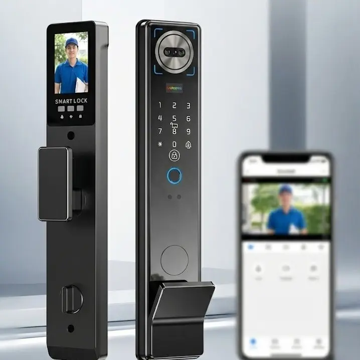 Keyless Entry Smart Door Lock, Automatic 5-in-1 (Face ID, Fingerprint, Code, Card, Key) Electronic Door Lock, C-Grade Security, Digital Deadbolt for Front Door