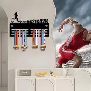 1pc marathon Medal Collector Winner Medal Holder, Football Stars Hang Metal Wall Art As Valentines New Year Christmas Graduation Gift Anniversary Gift for Room, Suitable for Running, Marathon, Carnival, Cheerleading Football Match