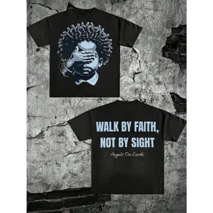 Hand Over Eyes Graphic Tee Walk By Faith Not By Sight Oversized Streetwear Short Sleeve Crewneck Black Unisex Mens Casual Cotton Shirt